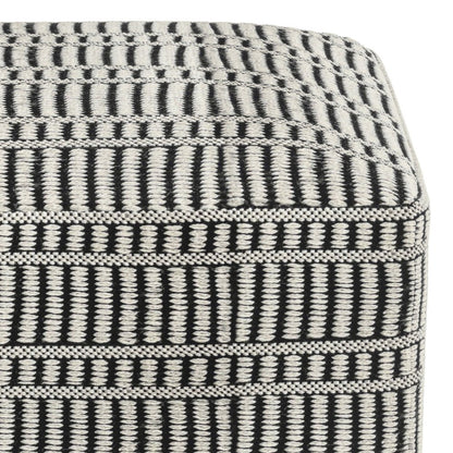 20" Black And White Polyester Geometric Outdoor Pouf Ottoman