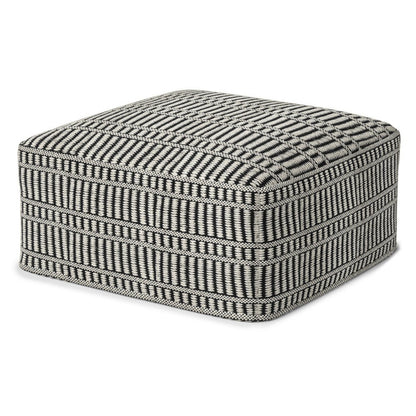 20" Black And White Polyester Geometric Outdoor Pouf Ottoman