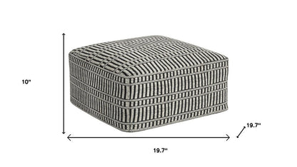 20" Black And White Polyester Geometric Outdoor Pouf Ottoman