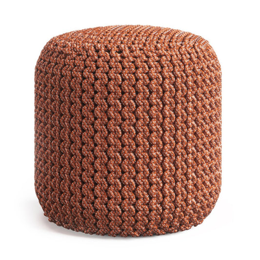 18" Orange Polyester Round Outdoor Pouf Ottoman