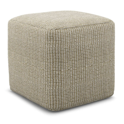 18" Cream Polyester Cube Outdoor Pouf Ottoman