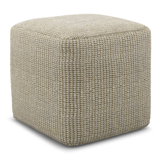 18" Cream Polyester Cube Outdoor Pouf Ottoman