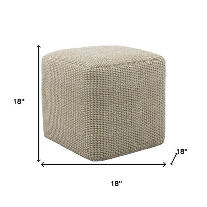 18" Cream Polyester Cube Outdoor Pouf Ottoman