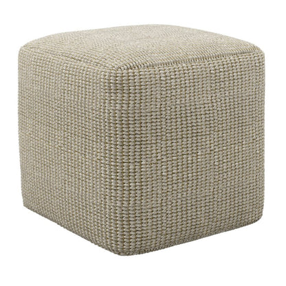 18" Cream Polyester Cube Outdoor Pouf Ottoman