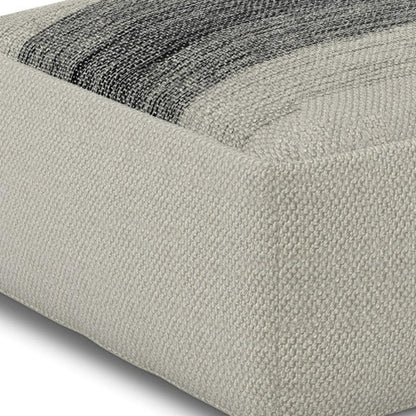 20" Gray And White Polyester Striped Outdoor Pouf Ottoman