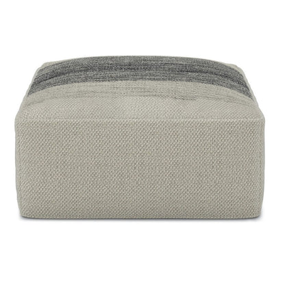 20" Gray And White Polyester Striped Outdoor Pouf Ottoman