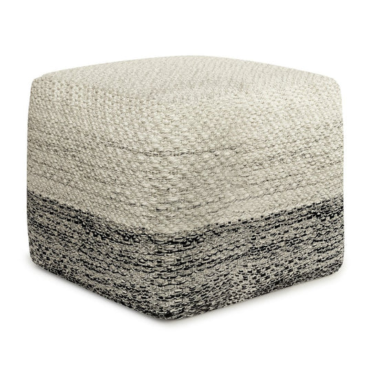 18" Gray And White Polyester Ombre Outdoor Pouf Ottoman