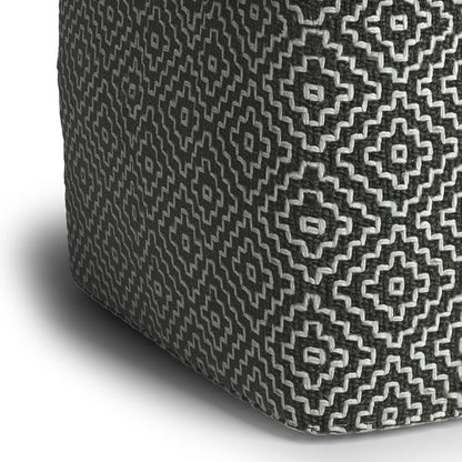 18" Gray And White Polyester Geometric Outdoor Pouf Ottoman