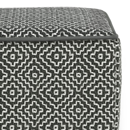 18" Gray And White Polyester Geometric Outdoor Pouf Ottoman