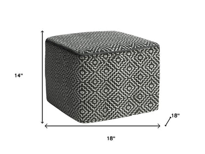 18" Gray And White Polyester Geometric Outdoor Pouf Ottoman