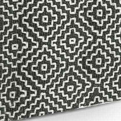 18" Gray And White Polyester Geometric Outdoor Pouf Ottoman