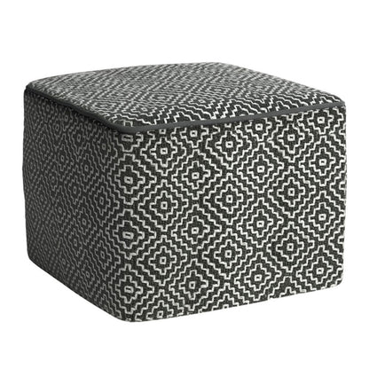 18" Gray And White Polyester Geometric Outdoor Pouf Ottoman