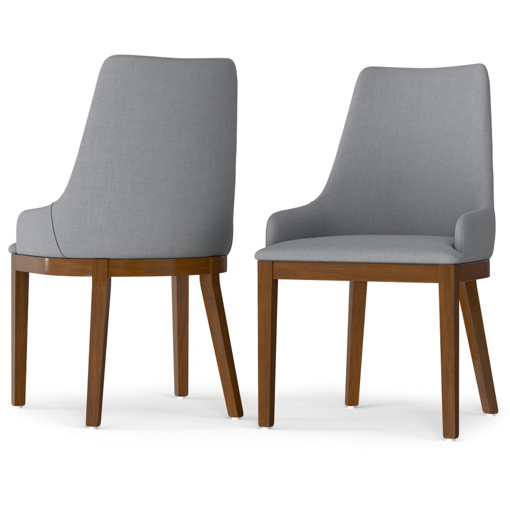 Set of Two Gray and Walnut Solid Wood Dining Parsons Chairs