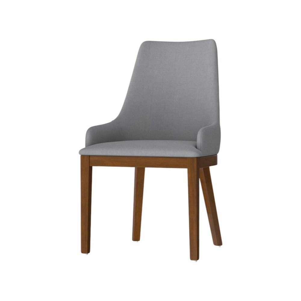 Set of Two Gray and Walnut Solid Wood Dining Parsons Chairs