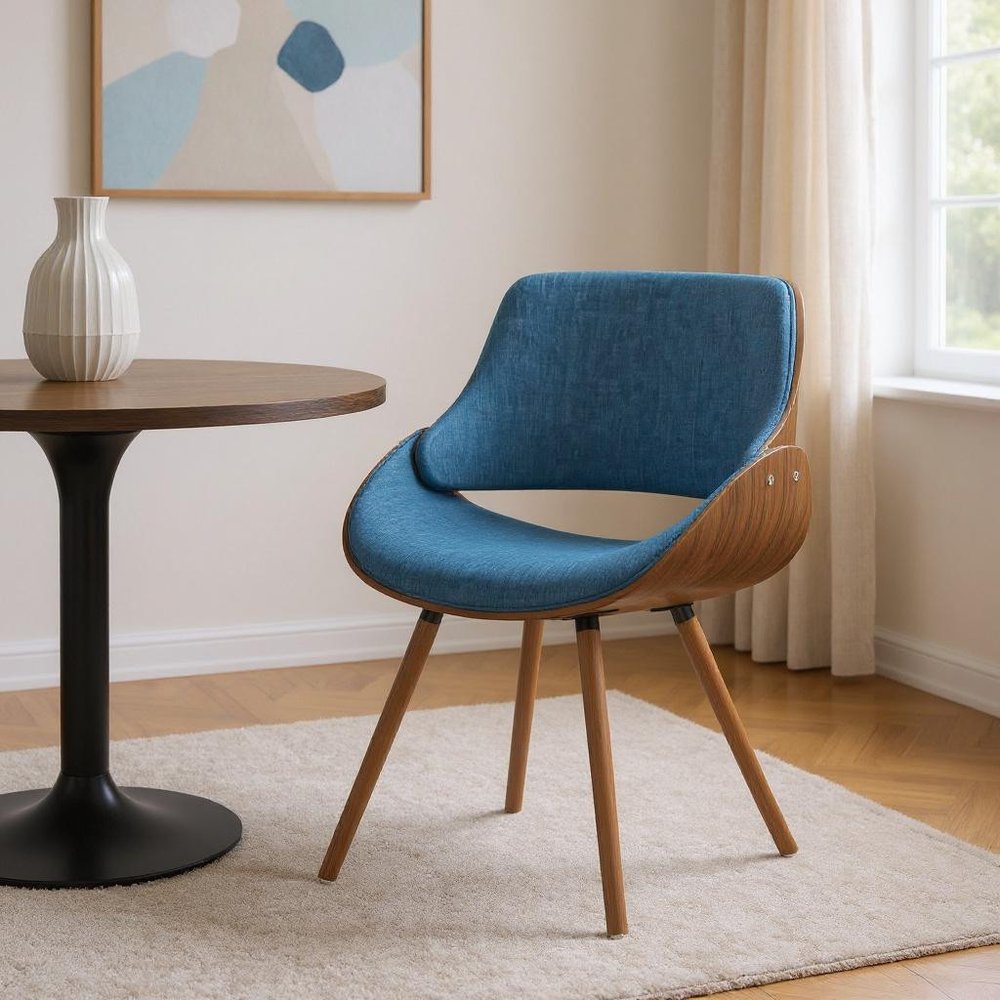 Blue and Walnut Solid Wood Dining Parsons Chair