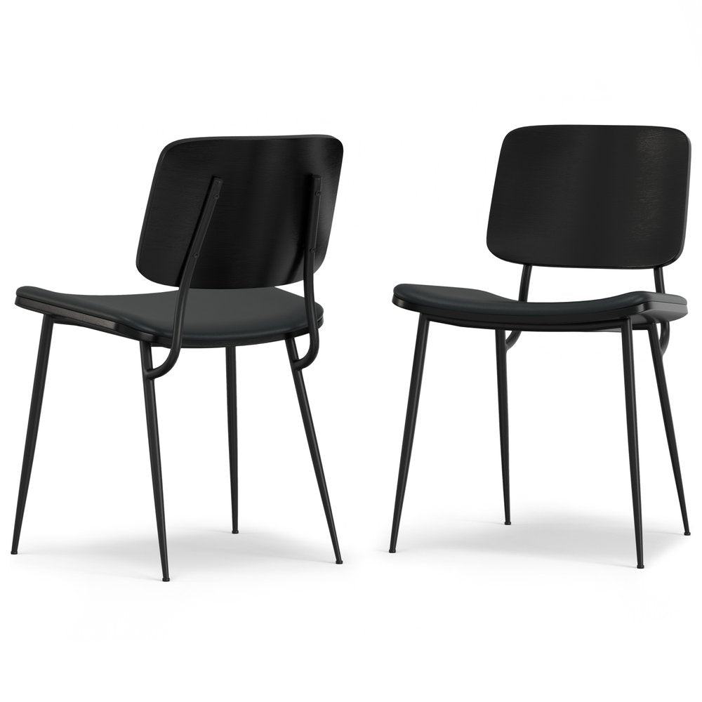 Set of Two Black Solid Wood Dining Parsons Chairs