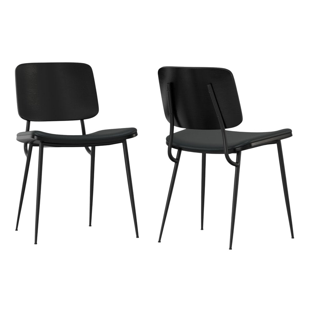 Set of Two Black Solid Wood Dining Parsons Chairs