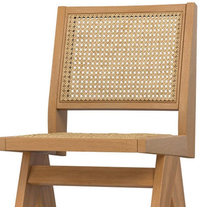 Set of Two Natural Solid Wood Dining Parsons Chairs