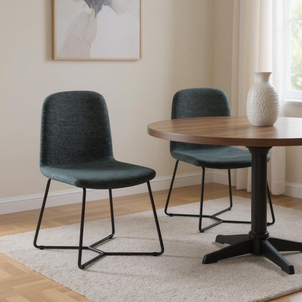 Set of Two Charcoal and Black Solid Wood Dining Parsons Chairs