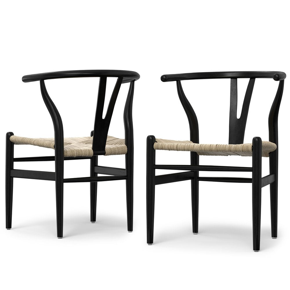 Set of Two Black Solid Wood Dining Parsons Chairs