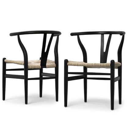 Set of Two Black Solid Wood Dining Parsons Chairs