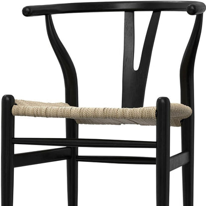 Set of Two Black Solid Wood Dining Parsons Chairs