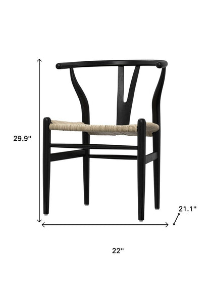Set of Two Black Solid Wood Dining Parsons Chairs