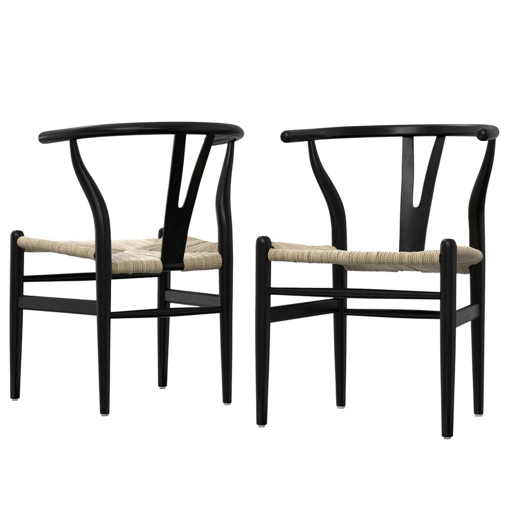 Set of Two Black Solid Wood Dining Parsons Chairs