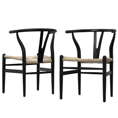 Set of Two Black Solid Wood Dining Parsons Chairs