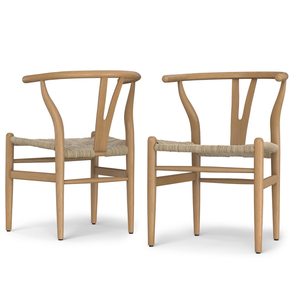 Set of Two Natural Solid Wood Dining Parsons Chairs