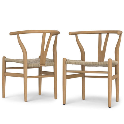 Set of Two Natural Solid Wood Dining Parsons Chairs