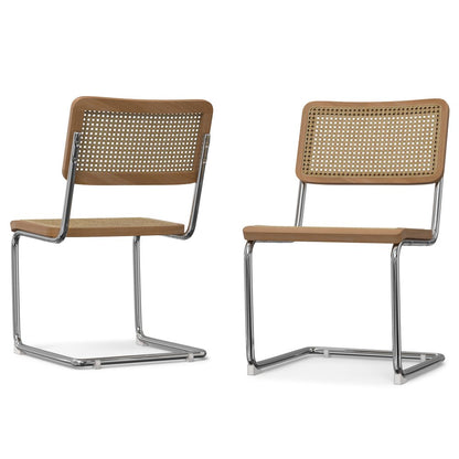 Set of Two Natural and Gray Solid Wood Dining Parsons Chairs