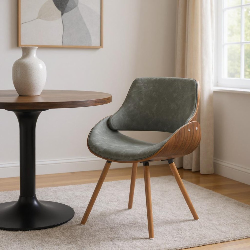 Gray and Walnut Solid Wood Dining Parsons Chair