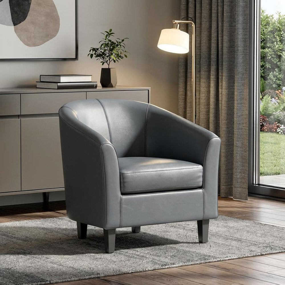 30" Gray and Dark Brown Leather Arm Chair