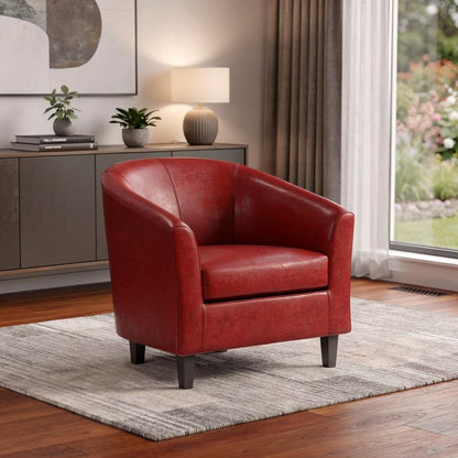 30" Red and Dark Brown Leather Arm Chair