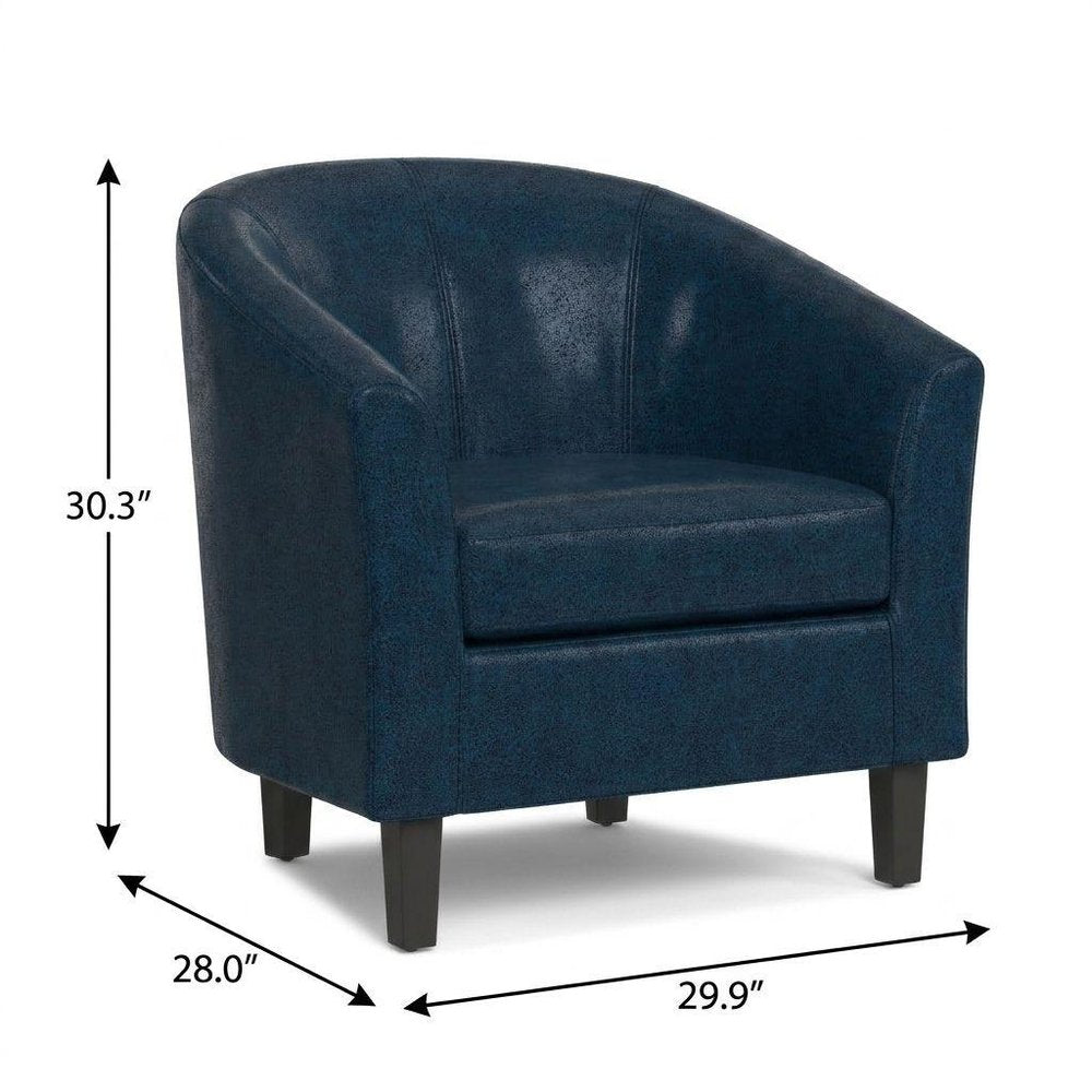 30" Blue and Dark Brown Leather Arm Chair