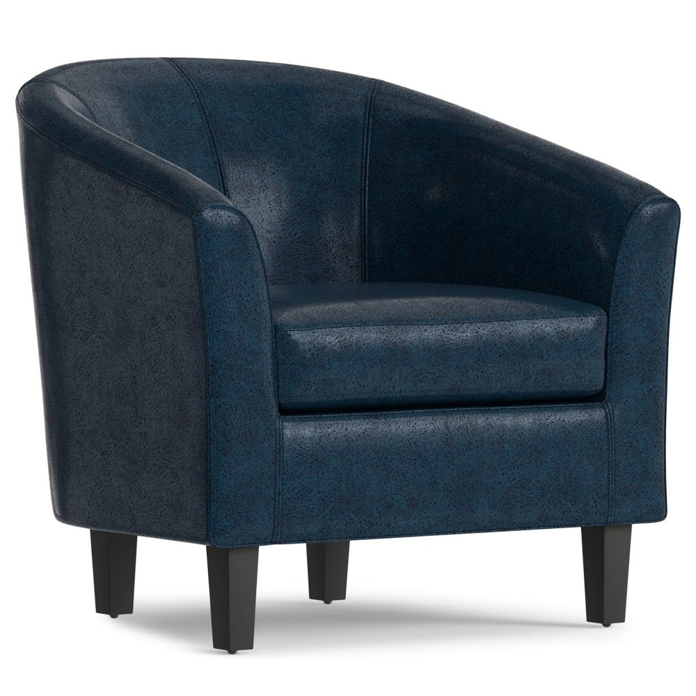 30" Blue and Dark Brown Leather Arm Chair