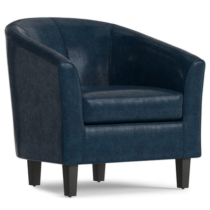30" Blue and Dark Brown Leather Arm Chair