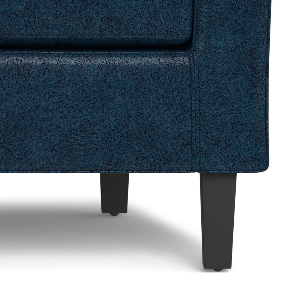 30" Blue and Dark Brown Leather Arm Chair