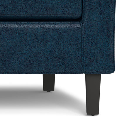 30" Blue and Dark Brown Leather Arm Chair