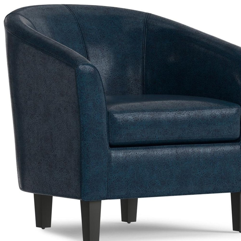 30" Blue and Dark Brown Leather Arm Chair