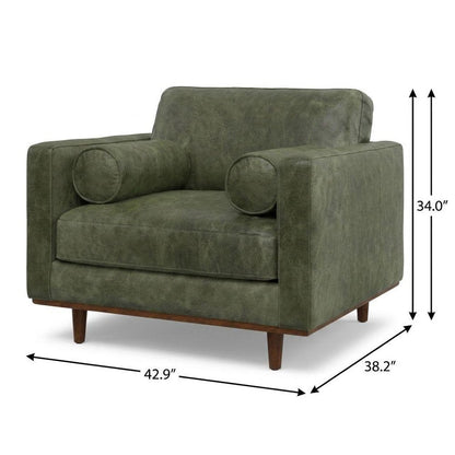 43" Green and Brown Leather Arm Chair