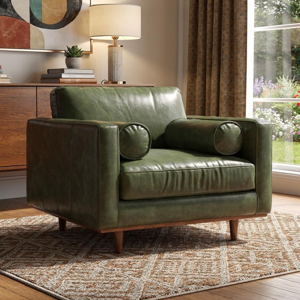 43" Green and Brown Leather Arm Chair