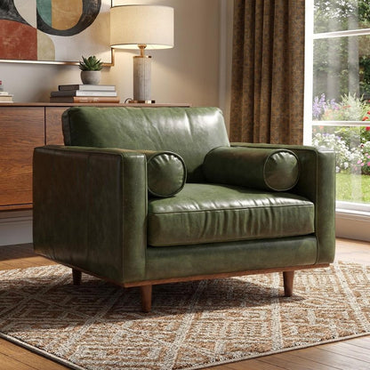 43" Green and Brown Leather Arm Chair