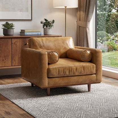 43" Brown Leather Arm Chair
