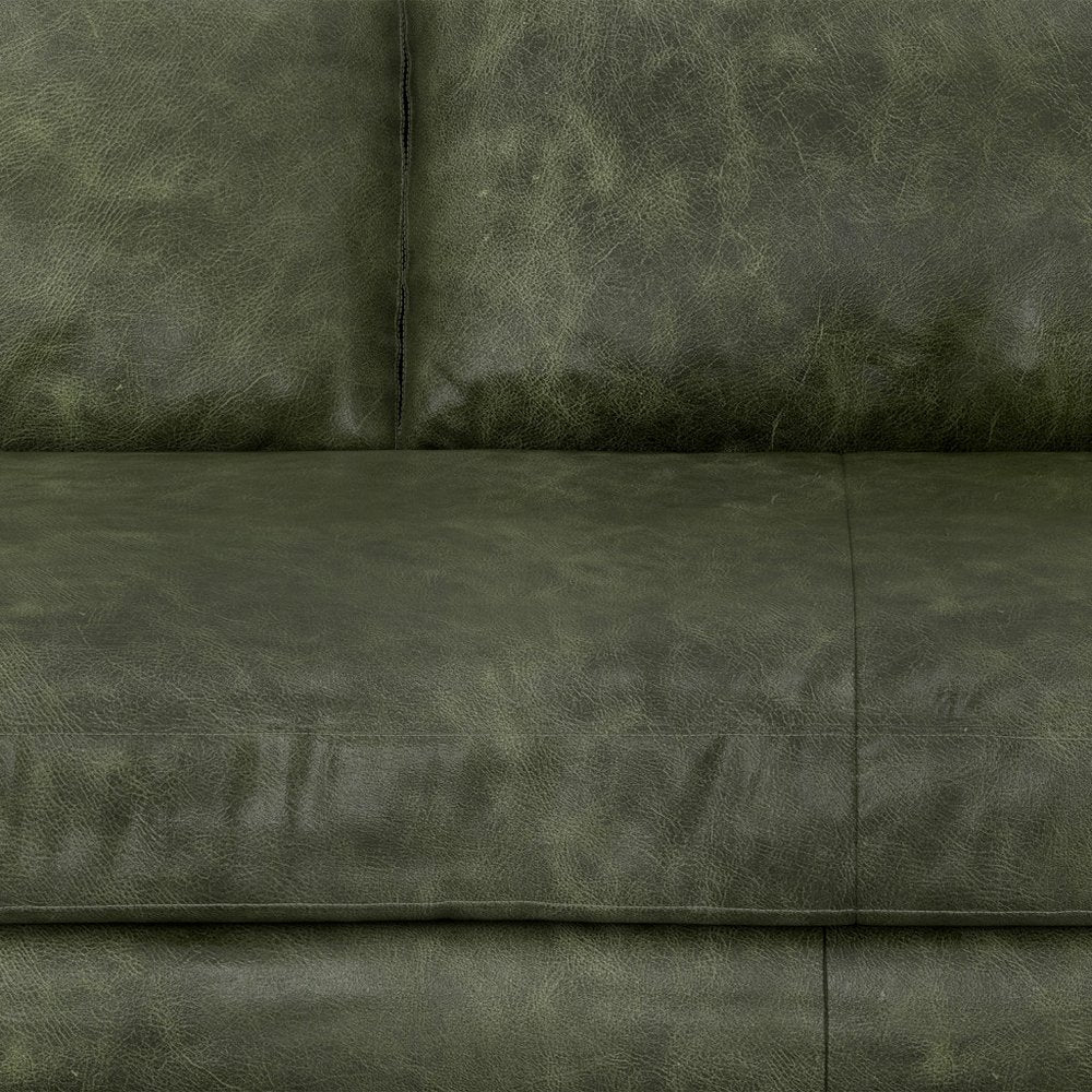 72" Moss Green Leather Sofa With Brown Legs