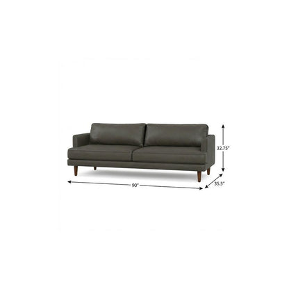90" Black Leather Sofa With Brown Legs