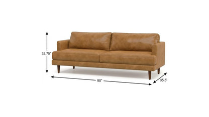 90" Sienna Leather Sofa With Brown Legs