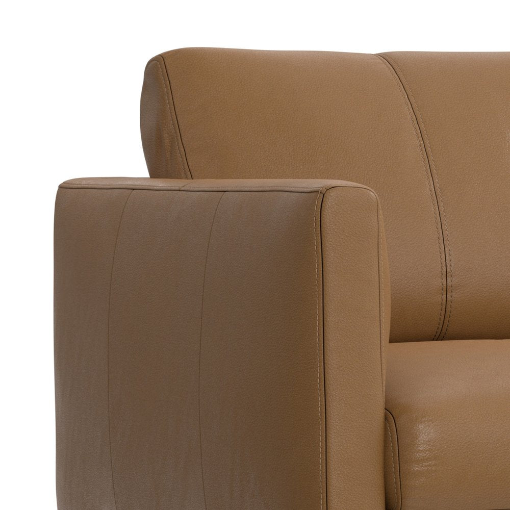60" Brown Leather Sofa With Black Legs