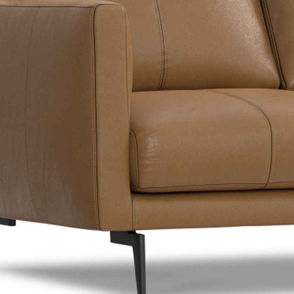 60" Brown Leather Sofa With Black Legs